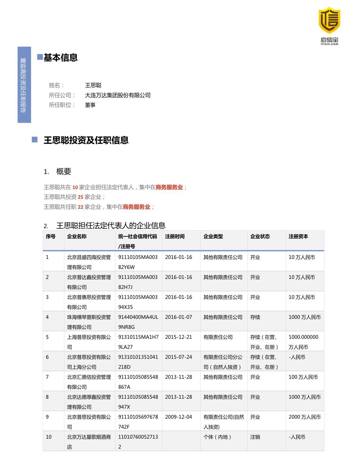 董监高对外投资报告