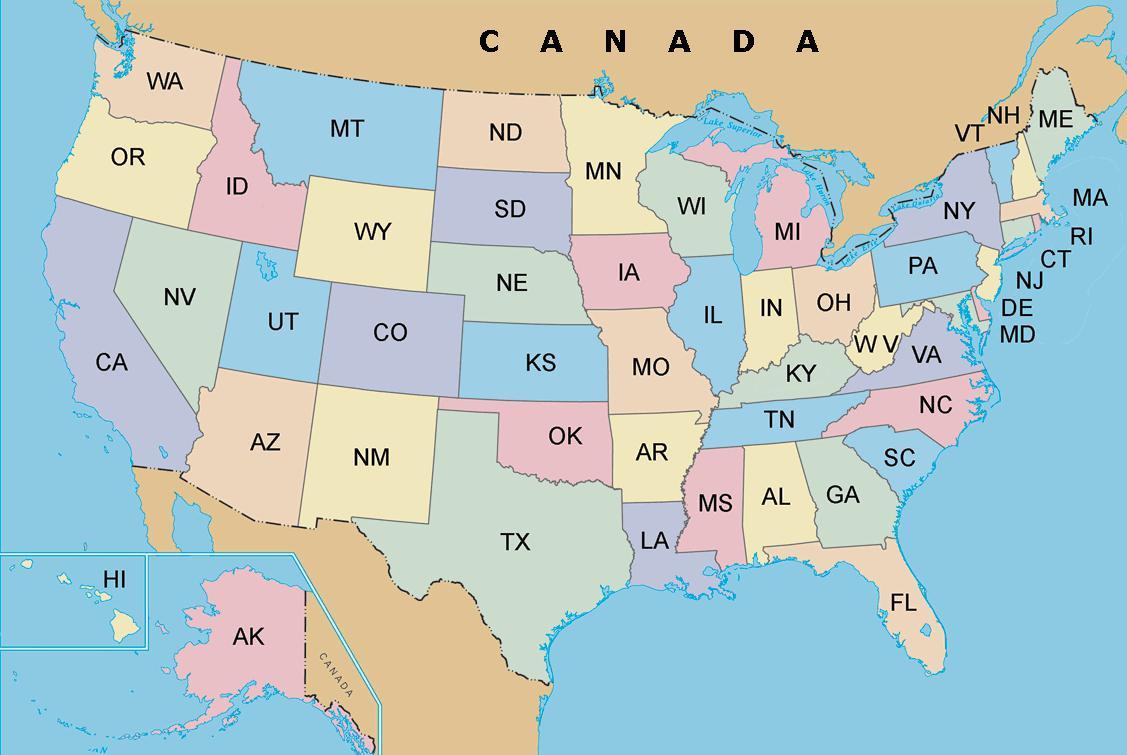 Us Map Labeled Initials